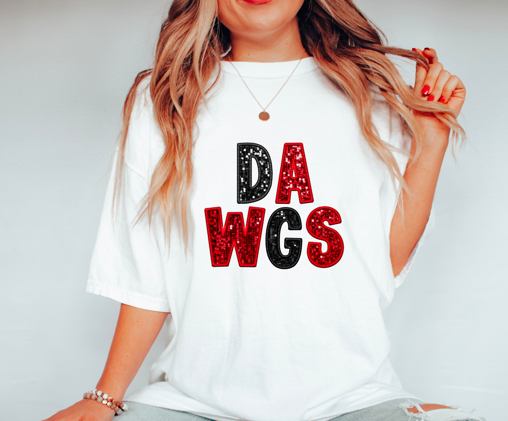 Faux Sequins Georgia Bulldog Graphic Tee T-Shirt: L