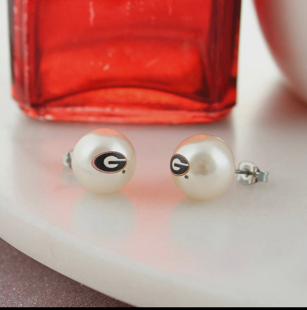Georgia Logo Pearl Stud Earrings