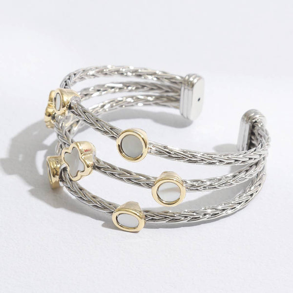 Bracelet Triple Braided Bangle Mop Clover Cuff Bracelet: ONE SIZE