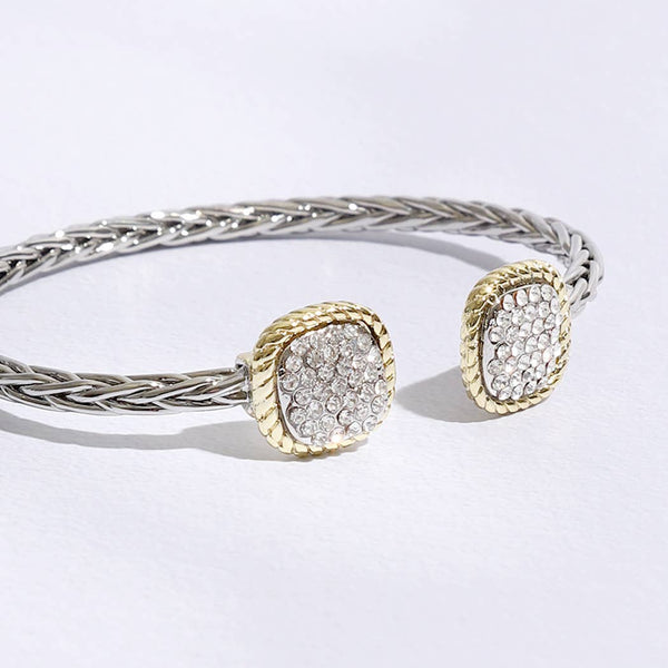 CZ Square Edge Designed Braided Bangle Bracelet: MULTI / ONE SIZE