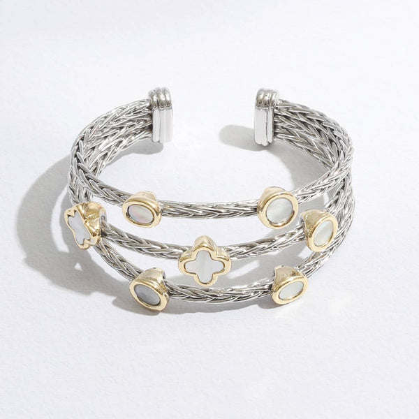 Bracelet Triple Braided Bangle Mop Clover Cuff Bracelet: ONE SIZE