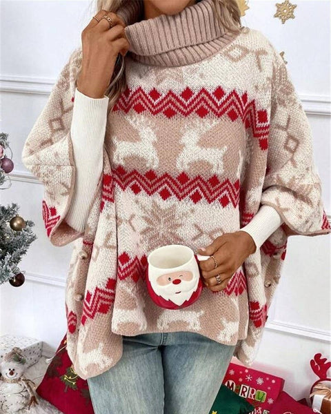 Christmas Elk Dolman Sleeve Turtleneck Sweater