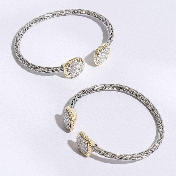 CZ Square Edge Designed Braided Bangle Bracelet: MULTI / ONE SIZE