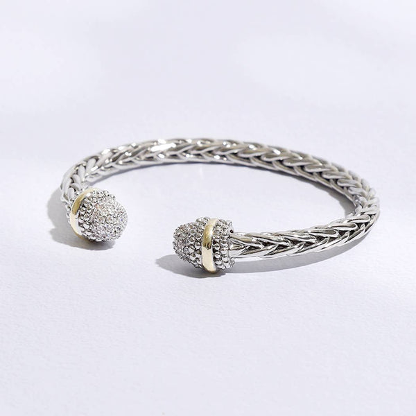 Bracelet Multi-Toned CZ Round Edge Braided Bangle Bracelet:ONE SIZE
