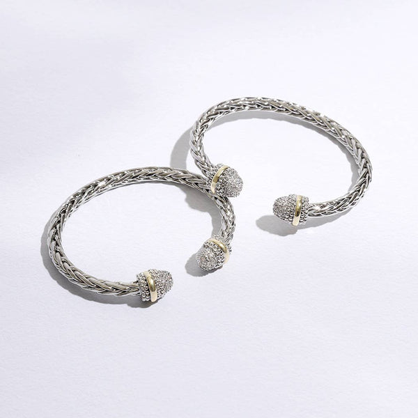 Bracelet Multi-Toned CZ Round Edge Braided Bangle Bracelet:ONE SIZE