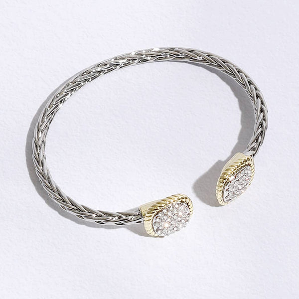CZ Square Edge Designed Braided Bangle Bracelet: MULTI / ONE SIZE
