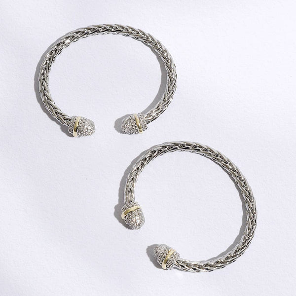 Bracelet Multi-Toned CZ Round Edge Braided Bangle Bracelet:ONE SIZE