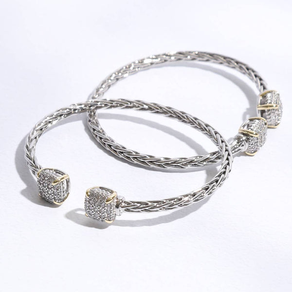 Bracelet 3MM Ponytail Square Pave CZ Bangle ONE SIZE