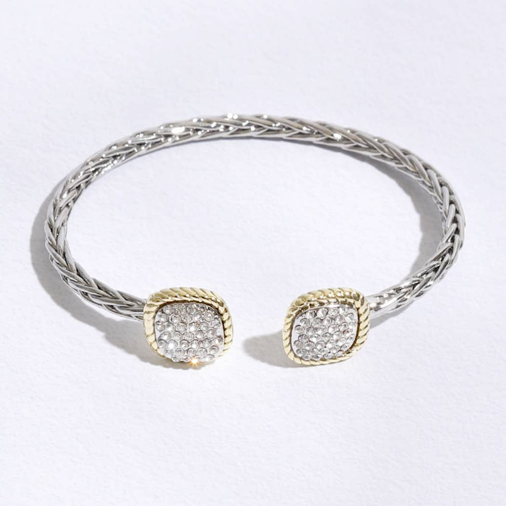 CZ Square Edge Designed Braided Bangle Bracelet: MULTI / ONE SIZE