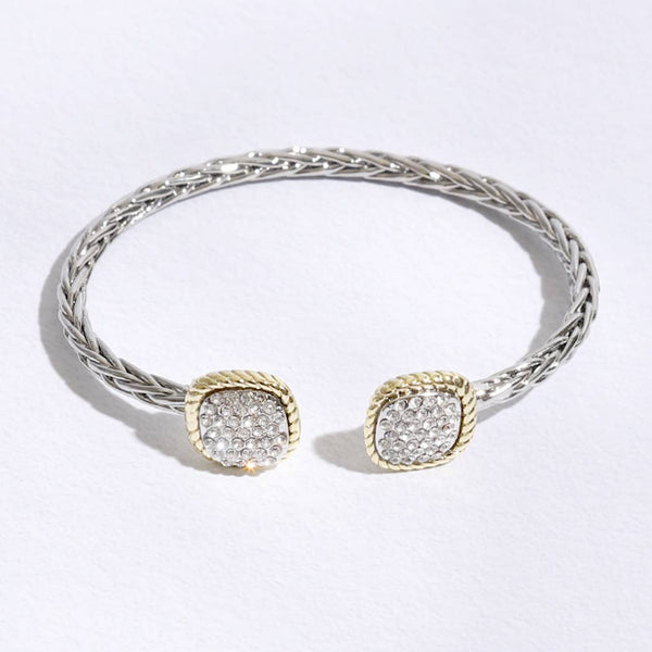 CZ Square Edge Designed Braided Bangle Bracelet: MULTI / ONE SIZE