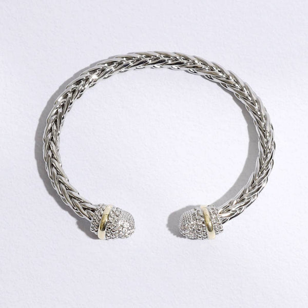 Bracelet Multi-Toned CZ Round Edge Braided Bangle Bracelet:ONE SIZE