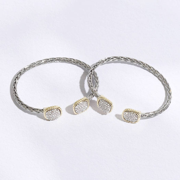 CZ Square Edge Designed Braided Bangle Bracelet: MULTI / ONE SIZE