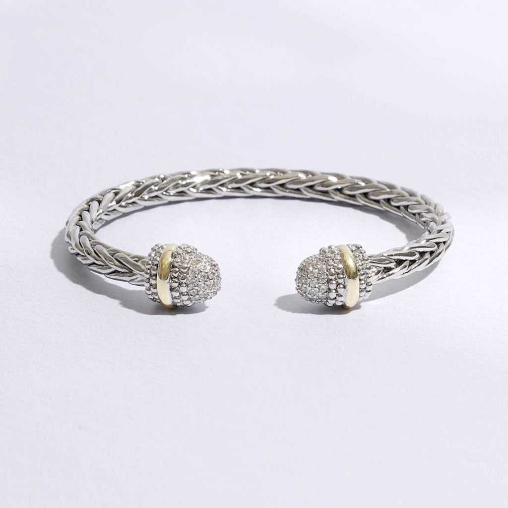 Bracelet Multi-Toned CZ Round Edge Braided Bangle Bracelet:ONE SIZE