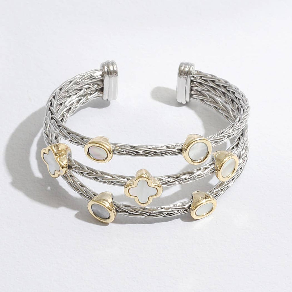 Bracelet Triple Braided Bangle Mop Clover Cuff Bracelet: ONE SIZE