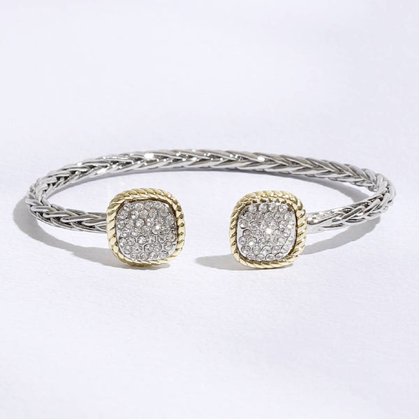 CZ Square Edge Designed Braided Bangle Bracelet: MULTI / ONE SIZE