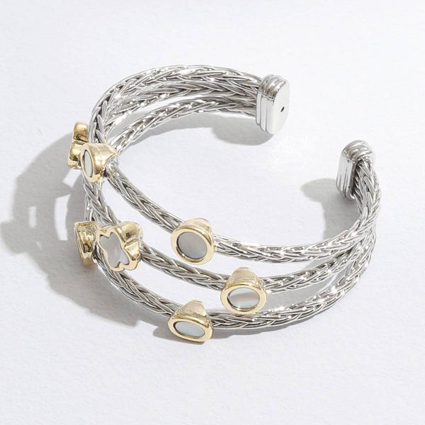 Bracelet Triple Braided Bangle Mop Clover Cuff Bracelet: ONE SIZE
