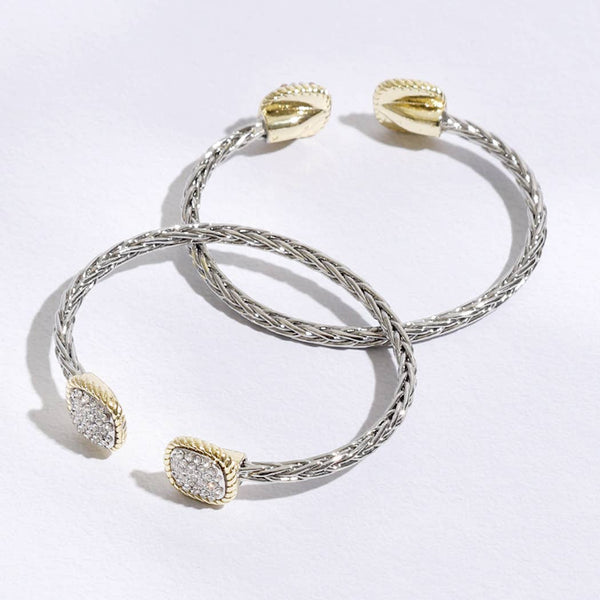 CZ Square Edge Designed Braided Bangle Bracelet: MULTI / ONE SIZE