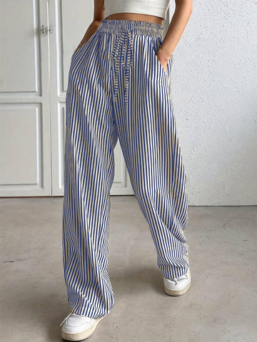 Striped slacks striped wide-leg pants