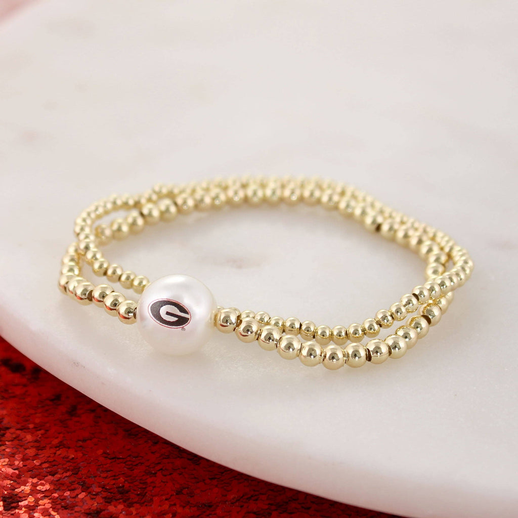 Georgia Gold & Pearl Logo Stretch Bracelet Set