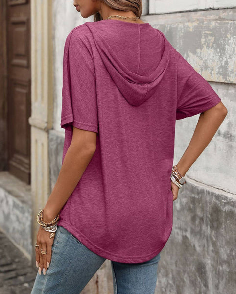 Tops V-Neck Short-Sleeve Loose Casual