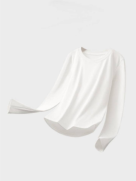 Tops Daily basic cotton fitted crewneck t-shirt long sleeve: White / M