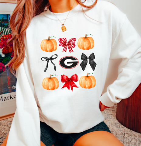 Georgia Coquette Pumpkins & Bows Sweatshirt Football Fall: S