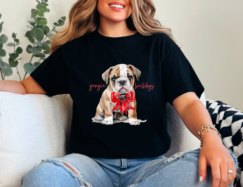 Preppy Georgia Bulldogs Graphic Tee Football     : L