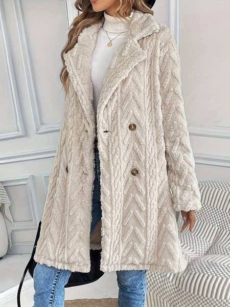 Coat Reversible Plush Slip Pockets Casual Long Coat: Beige / L