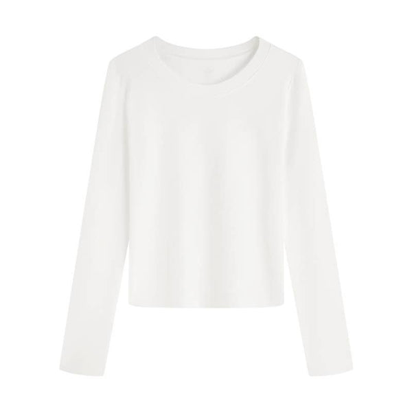 Tops Daily basic cotton fitted crewneck t-shirt long sleeve: White / M