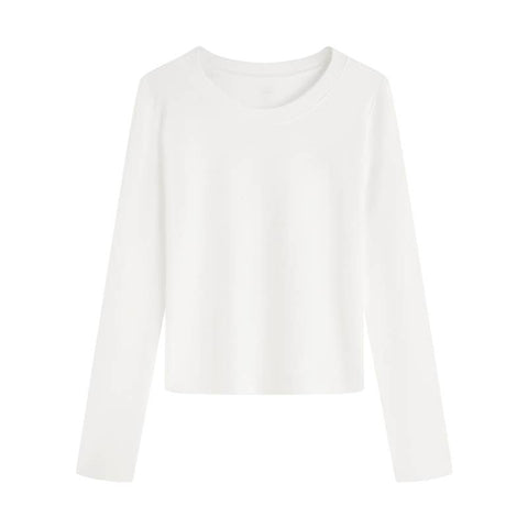 Tops Daily basic cotton fitted crewneck t-shirt long sleeve: White / M