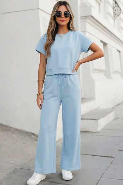 Pants Set Soft Color Tee & Wide Leg Pants 2pcs Set | S-XL Plus 1X-4X