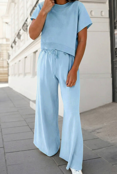 Pants Set Soft Color Tee & Wide Leg Pants 2pcs Set | S-XL Plus 1X-4X