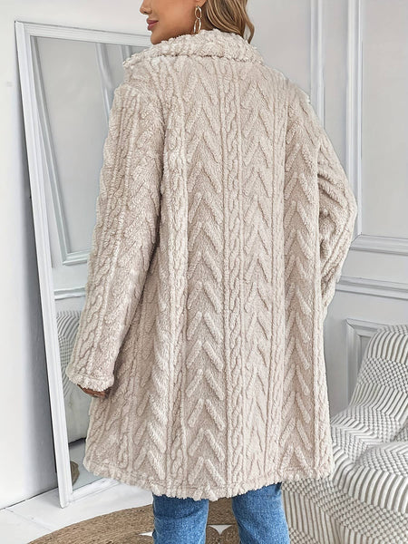 Coat Reversible Plush Slip Pockets Casual Long Coat: Beige / S