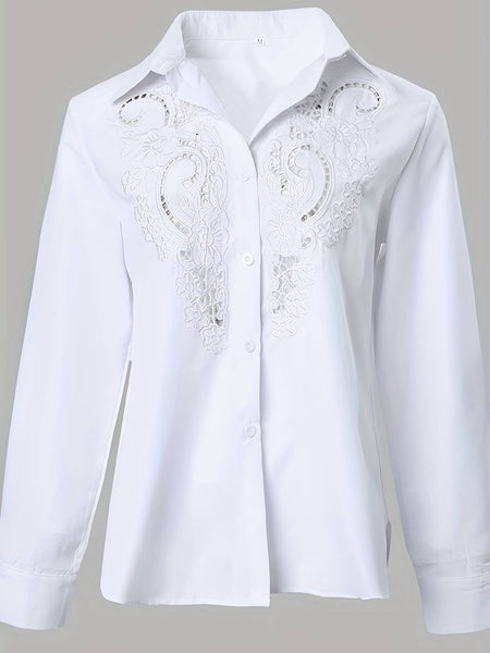 Tops Boho Lace Embroidered Shirt Vacation Floral Hollow Blouse