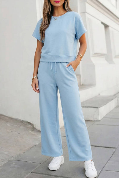 Pants Set Soft Color Tee & Wide Leg Pants 2pcs Set | S-XL Plus 1X-4X
