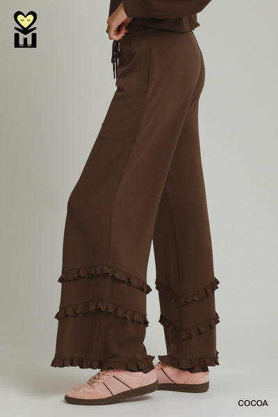 SELECT LUXE KNIT Ruffle Pant Set Cocoa Color H1034