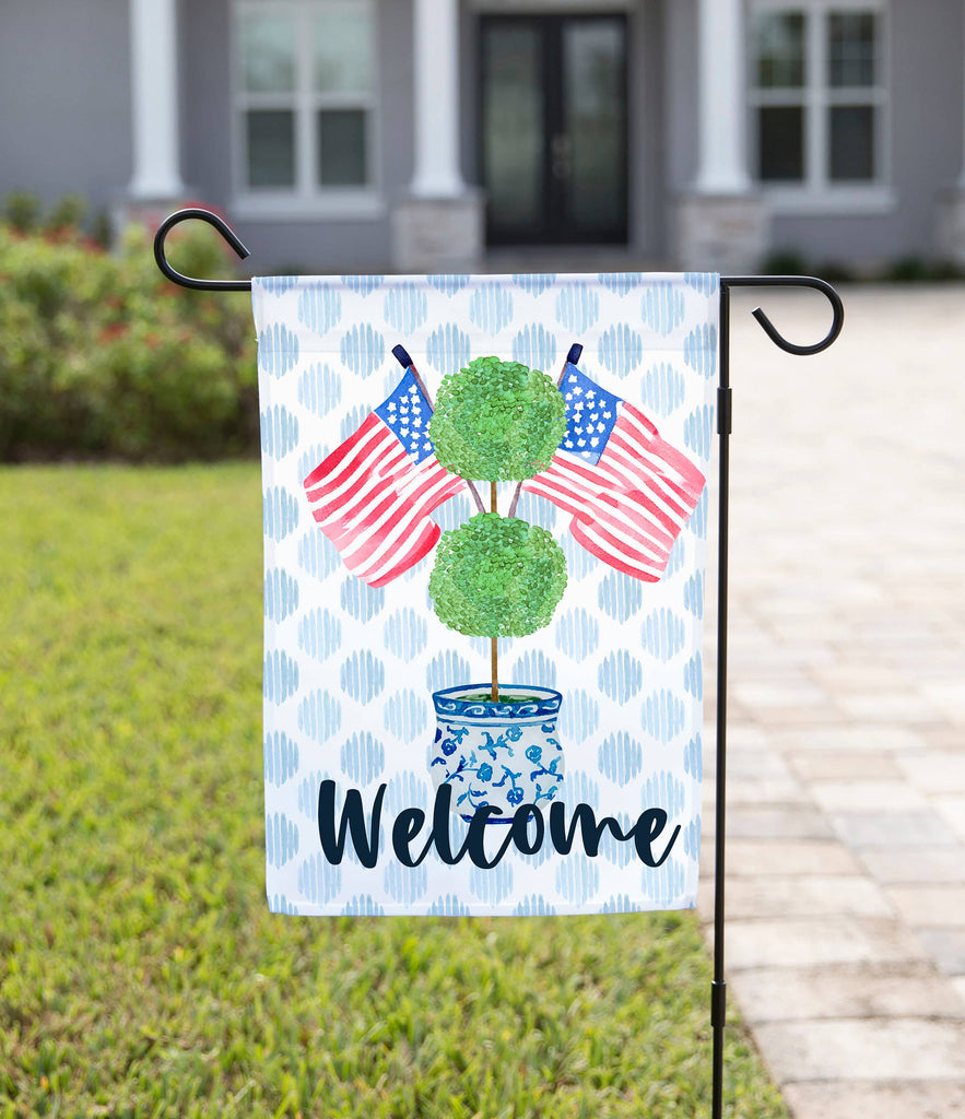 Summer Garden Flag - USA Topiary: 12" x 18" - Double-Sided