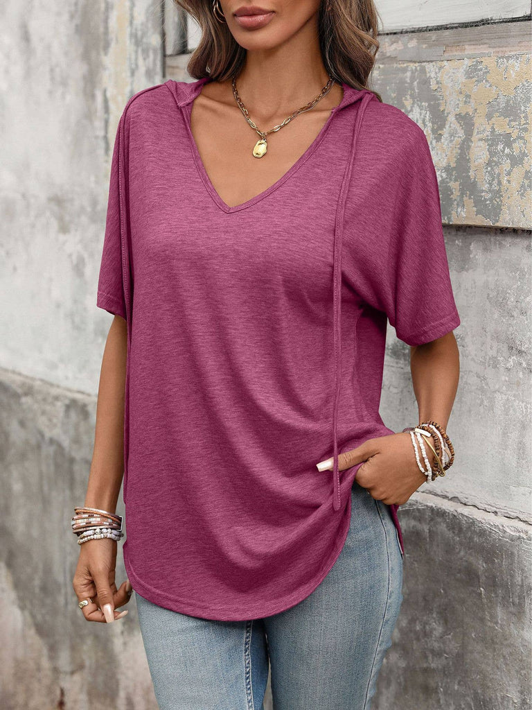 Tops V-Neck Short-Sleeve Loose Casual