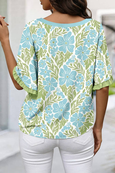 Tops Floral Print Frill Trim Blouse & Series | S-XL Plus 1X-4X