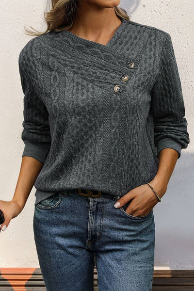 Tops Long Sleeve Pleated Solid Color Shirt