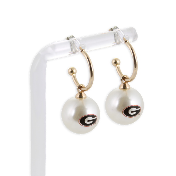 Georgia Logo Pearl Hoop Earrings