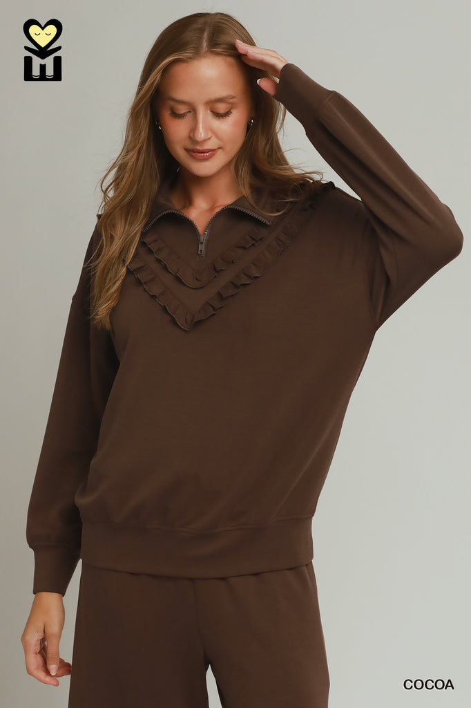 SELECT LUXE KNIT Ruffle Pant Set Cocoa Color H1034