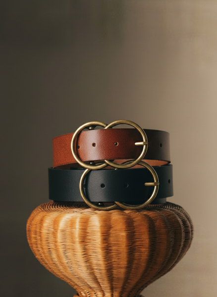Double Circle Buckle Leather Belt
