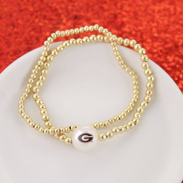 Georgia Gold & Pearl Logo Stretch Bracelet Set