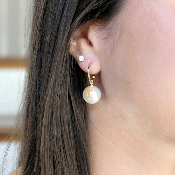 Georgia Logo Pearl Hoop Earrings