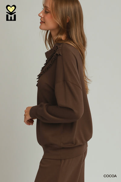 SELECT LUXE KNIT Ruffle Pant Set Cocoa Color H1034