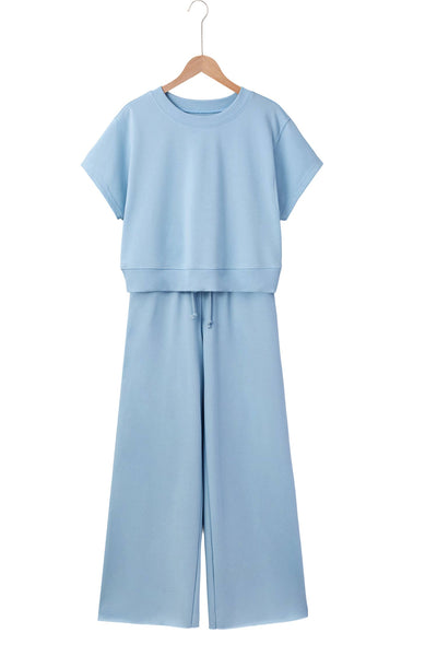 Pants Set Soft Color Tee & Wide Leg Pants 2pcs Set | S-XL Plus 1X-4X