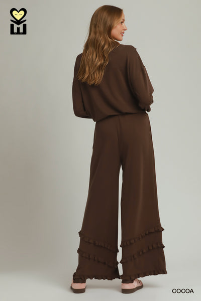 SELECT LUXE KNIT Ruffle Pant Set Cocoa Color H1034