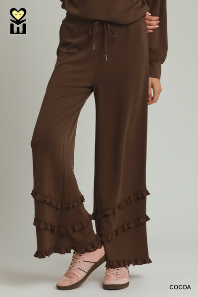SELECT LUXE KNIT Ruffle Pant Set Cocoa Color H1034