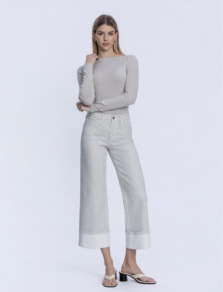 Flying Monkey Pants Jeans High Rise Stripe Cuffed Wide